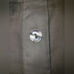 Iridescent Pearl back Button 100% Linen whit over sized hood V neck Shirt dress